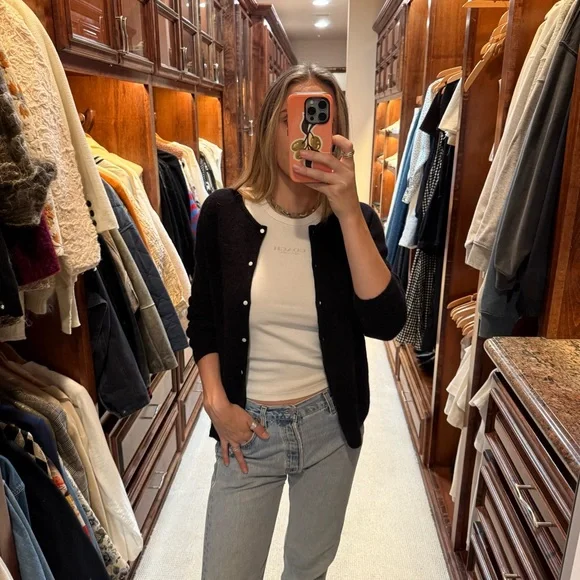 Sezane Gaspard Cardigan - Super Kid Mohair - Black - Picture 6 of 8